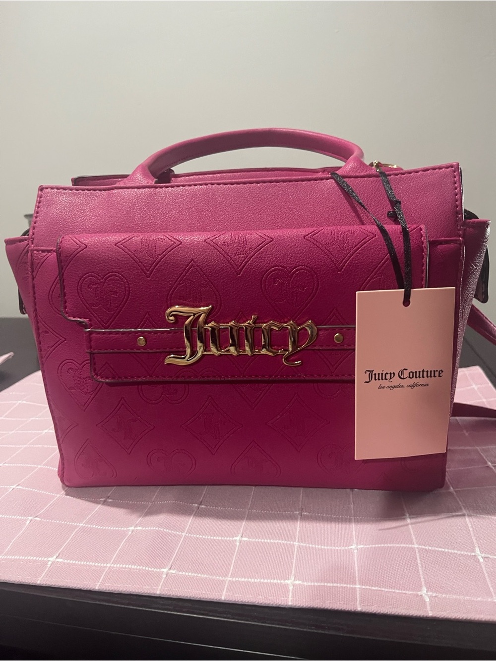 Juicy Couture Hot Pink Embossed Top-Handle Satchel with Gold Logo
